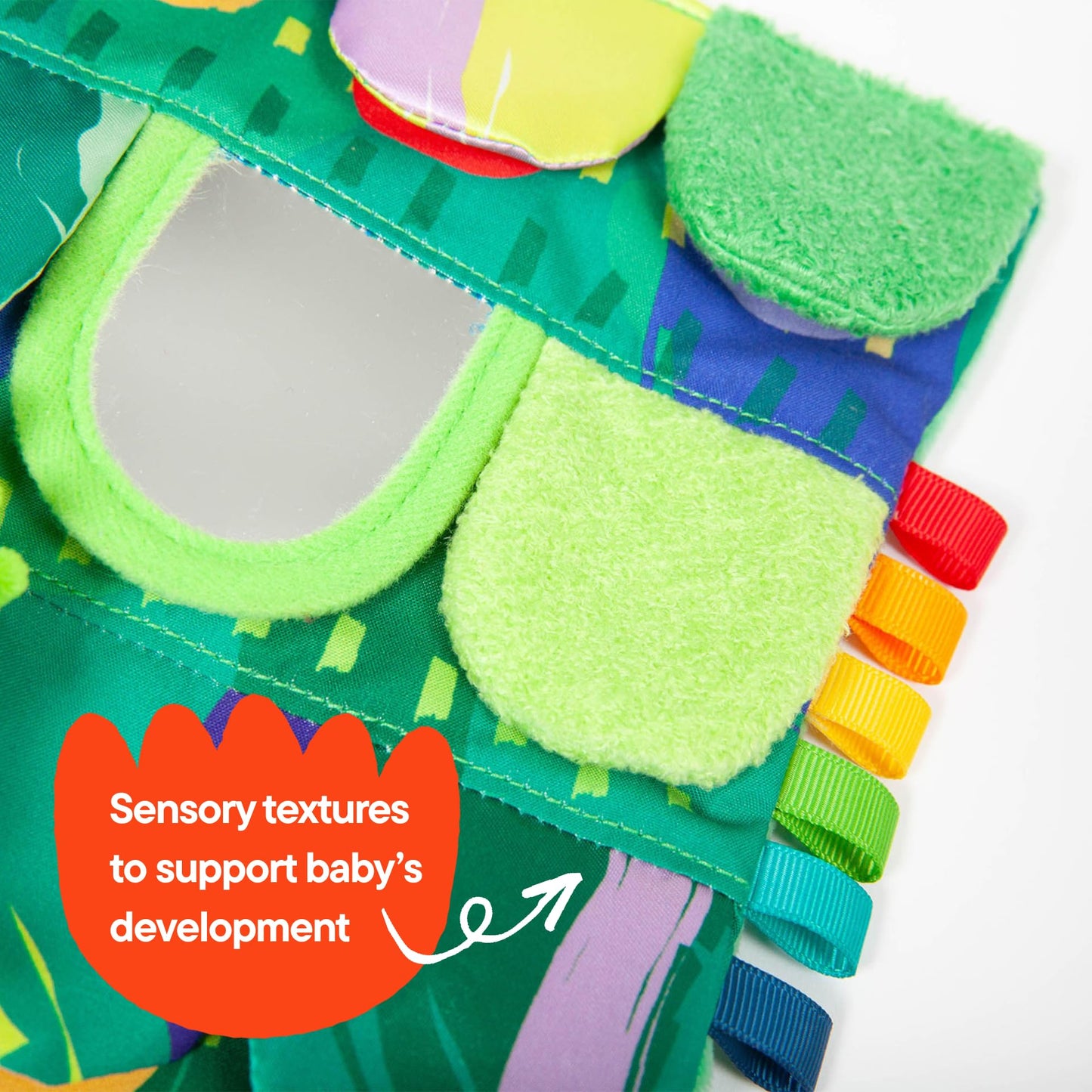 Follies The Sensory Garden Baby Stroller and Tummy Time Toy - Portable Baby Toy - Crinkles, Mirror & Textures, Montessori-Inspired Infant Toy, Washable & Non-Toxic