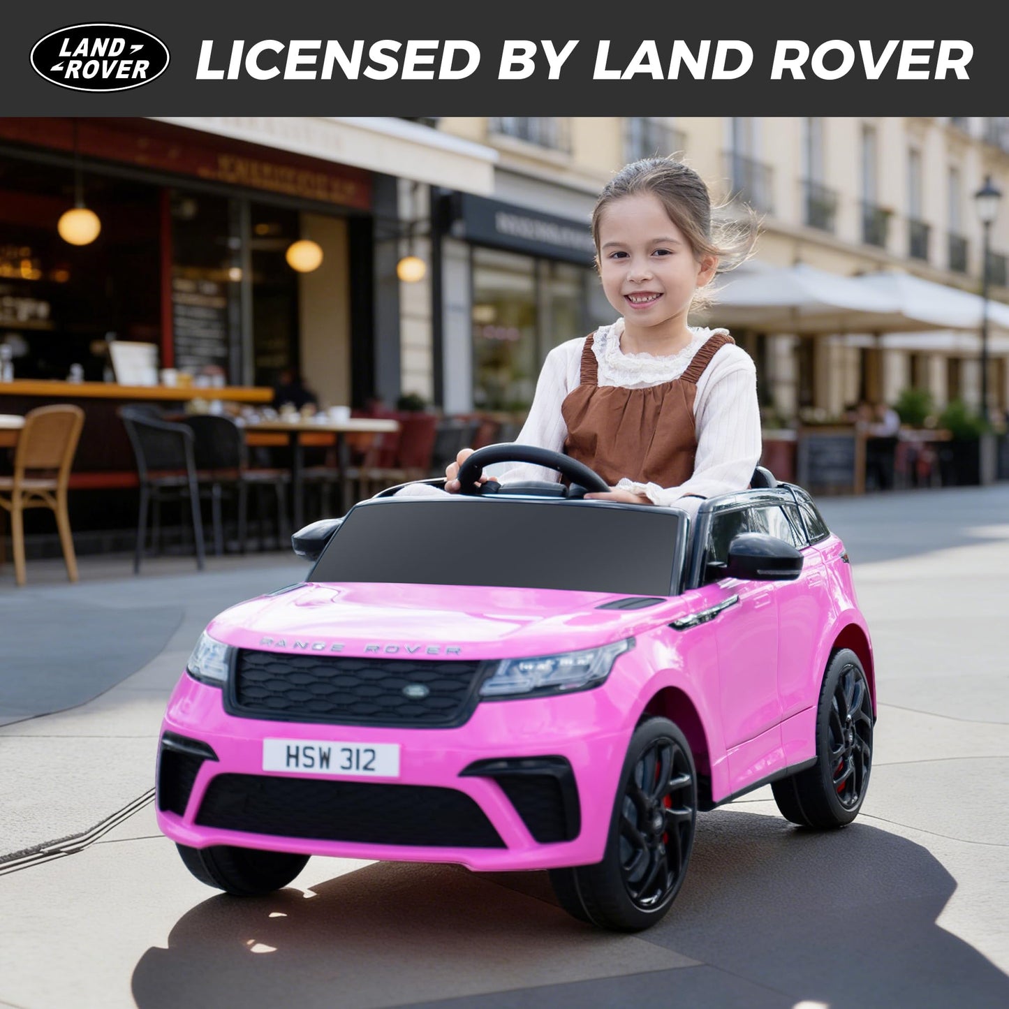 Licensed Land Rover Velar Kids Electric Ride On Car by TOBBI, Toddler 12V Battery Powered 4 Wheeler Driving Vehicle Toy with Remote Control/Safety Belt/Horn & LED Lights for Children Under 8-Pink