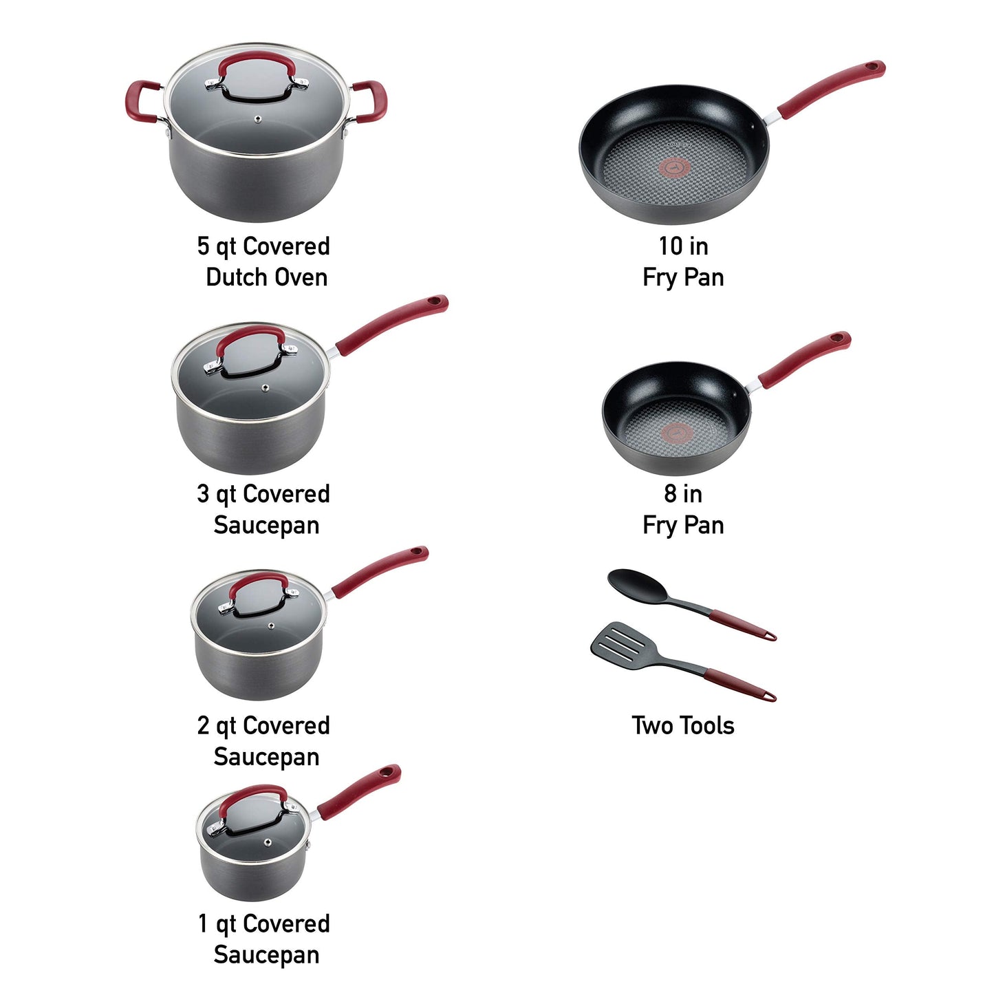 T-fal Ultimate Hard Anodized Nonstick Cookware Set 12 Piece, Oven Broiler Safe 600F, Kitchen Cooking Set w/Fry Pans, Saucepans, Dutch Oven, Kitchen Utensils, Pots and Pans, Dishwasher Safe, Black