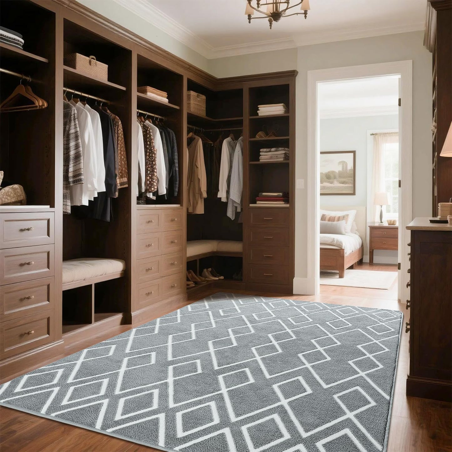 Rtizon Soft Area Rug for Bedroom, 5x7Ft Moroccan Rugs for Living Room, Geometric Non-Slip Carpet with Memory Foam for Boys Girls's Bedside Office Dorm Hallway, Grey and White