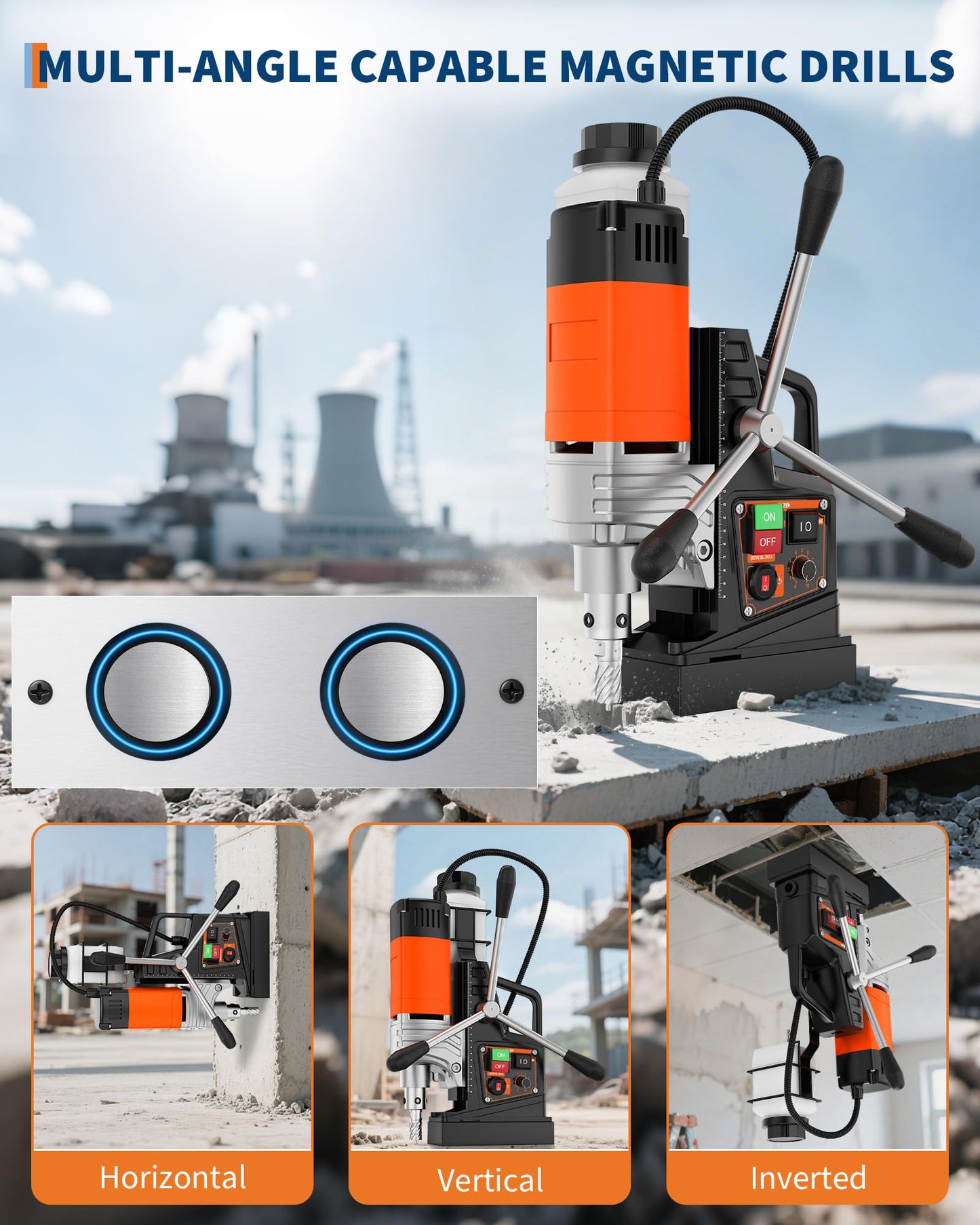 Magnetic Drill, 1850W 2" Boring Diameter, 2922Lbf Power Portable Magnetic, 810 PRM, Variable Speed with Reversible，with 10Pcs Drill Bits 3Pcs Twist Drill and 1Pcs Plastic Box for Metal Surface