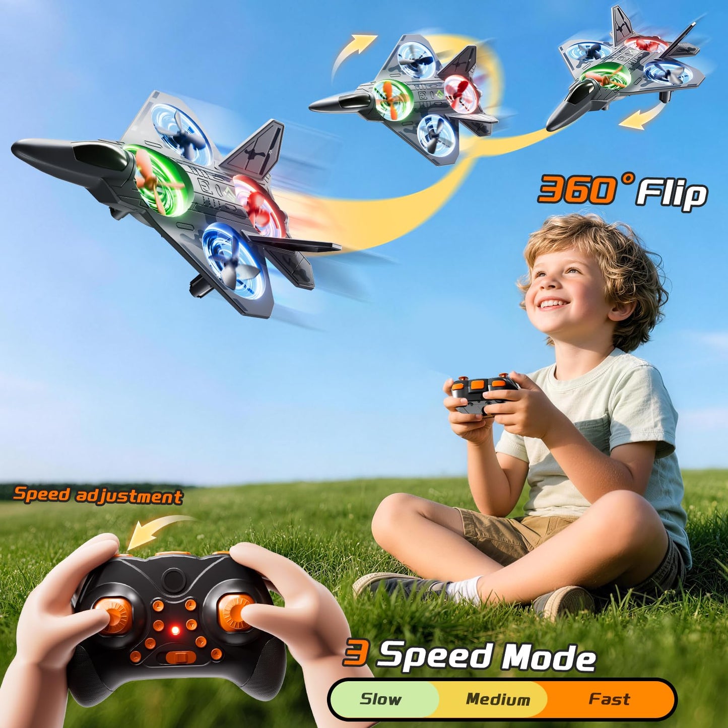 WATUDOU Mini Stunt Remote Control Plane Drone Toys with LED Lights – 2.4GHz RC Airplane Toys, Headless Mode & 360° Flip, Indoor Outdoor Flying Toy for Kids 8-12 & Adults, for Kids