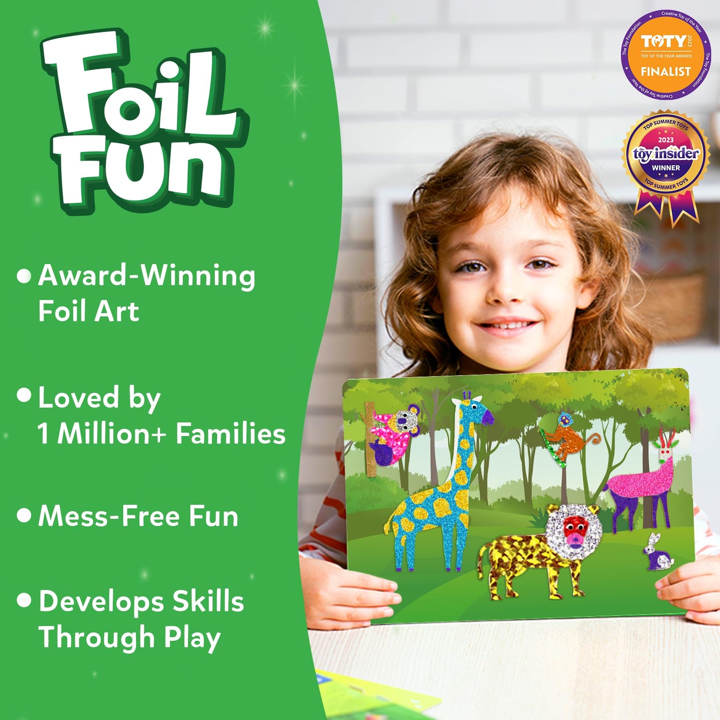 Skillmatics Foil Fun - Animals, No Mess Art for Kids, Travel Toys, Craft Kits, DIY Creative Activity, Screen-Free Entertainment, Gifts for Boys & Girls Ages 4, 5, 6, 7, 8, 9