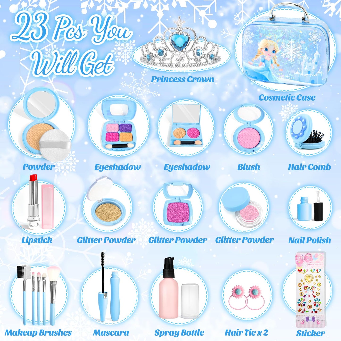 INNOCHEER Pretend Makeup for Toddlers, Toy Play Makeup Set for Kids 3-5, Toddler Makeup Kit Pretend, Frozen Toys for Kids Fake Makeup, Gifts Toys for 3 4 5 6 7+ Year Old Girls (Not Real Makeup)