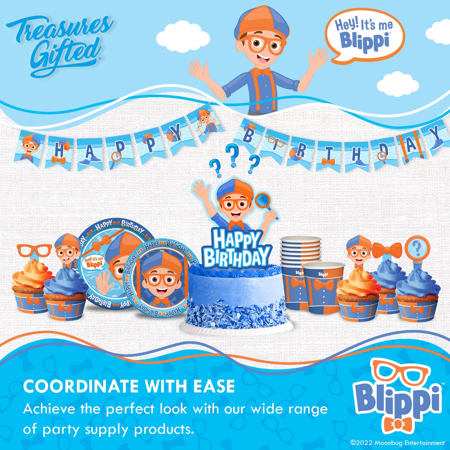 Treasures Gifted Officially Licensed Blippi Birthday Decorations - Cake Topper Set - 1 Cake Topper & 24 Cupcake Toppers & Wrappers - Blippi Party Supplies
