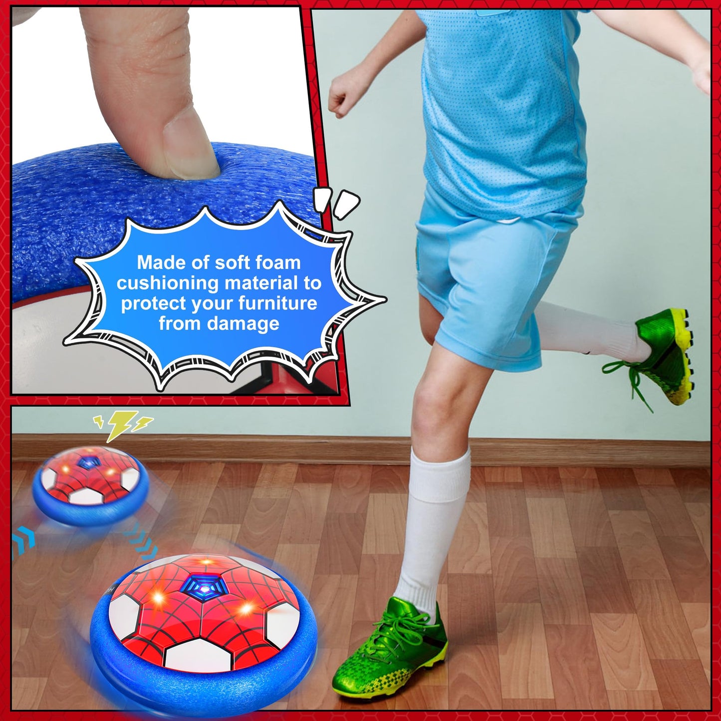BESTVIVE Hover Soccer Ball, 2 Pack - Indoor Soccer Toys for Kids, Cool Sports Games for Boys and Girls, Birthday Gifts（Red and Black）