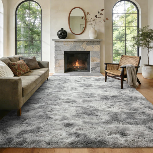 LòutiRoot Home 5x8 ft Rug for Living Room Fluffy Grey White Shag Rug Non-Slip Area Rugs Carpet for Bedroom Nursery Kids PlayRoom Dorm Office Indoor Modern Plush Carpets