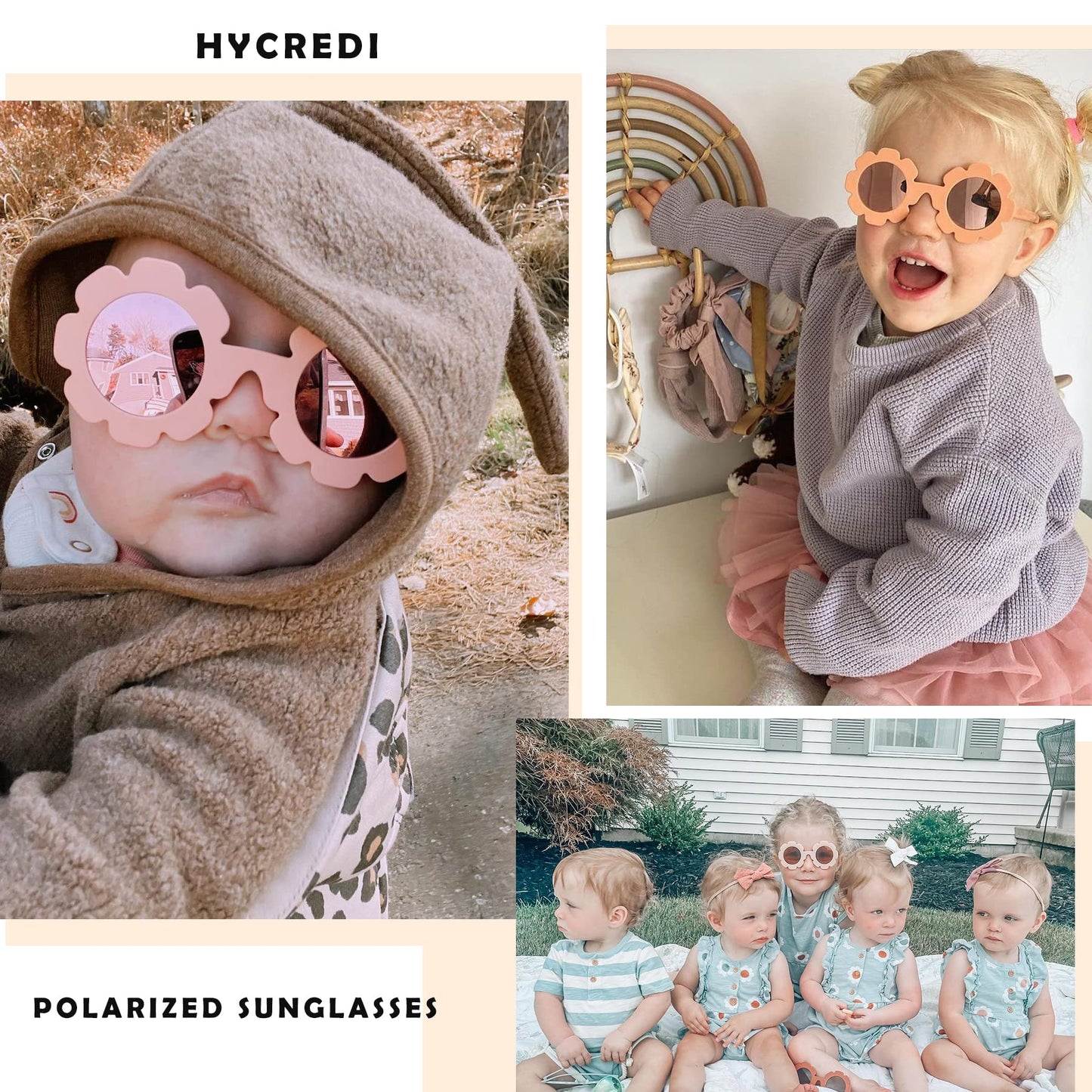 Hycredi Flexible Bendable Flower Baby Polarized Sunglasses with Strap Cute Shades for Newborn Infant Boys Girls Age 0-24 Months-White/Purple Red Mirror+Blue/Orange Red Mirror