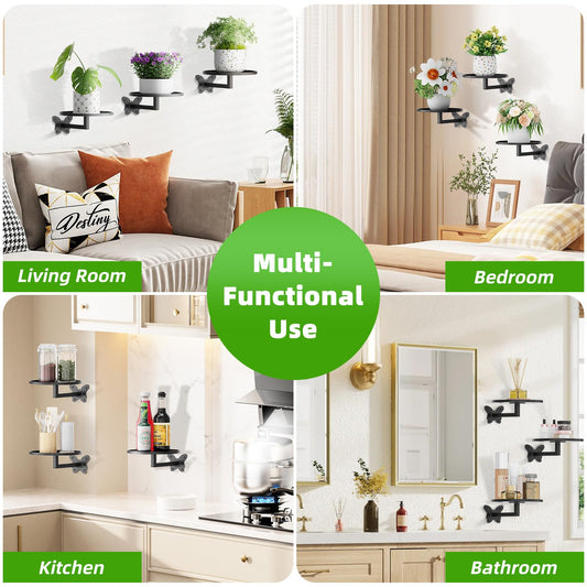 Wall Mounted Plant Holder - Butterfly Metal Hanging Shelf for Indoor Plants Succulents Flowers Decor Sturdy Wall-Mounted Storage for Bedroom Living Room Bathroom Space-Saving Home Organizer 3-Pack