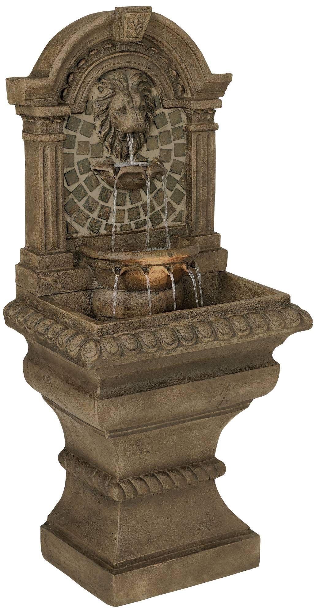 Royal Lions Head 51" High Large Italian Outdoor Decor Faux Stone Floor Fountain with Light Statue Waterfall Standing Tiered Water Feature for Outside Garden Patio Yard Backyard Porch - John Timberland
