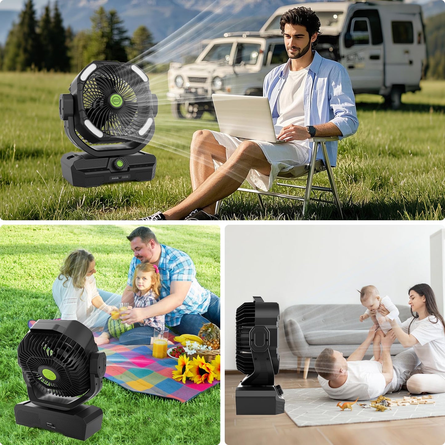 RUNTOP 45000mAh Large Battery Operated Fan, High Speed Oscillating Camping Fan with Remote,Quiet Adjustable Tilt Rechargeable Fans, Battery Powered fansfor Tent Home Office, Bedroom Travel (Black)