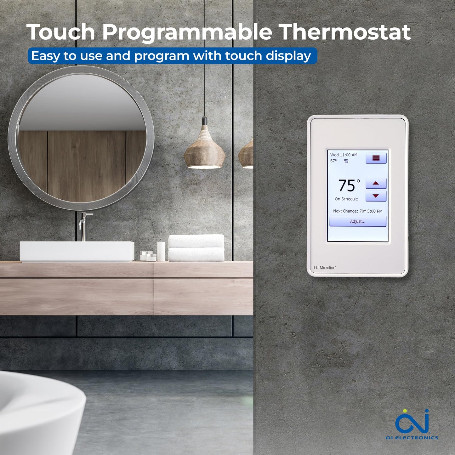 OJ Microline UDG4 Touchscreen Programmable Heated Floor Thermostat w/Class A GFCI - 120/240v Radiant Heat Thermostat - Dual Sensing - Includes Floor Sensor - 3-Year Warranty & USA Product Support