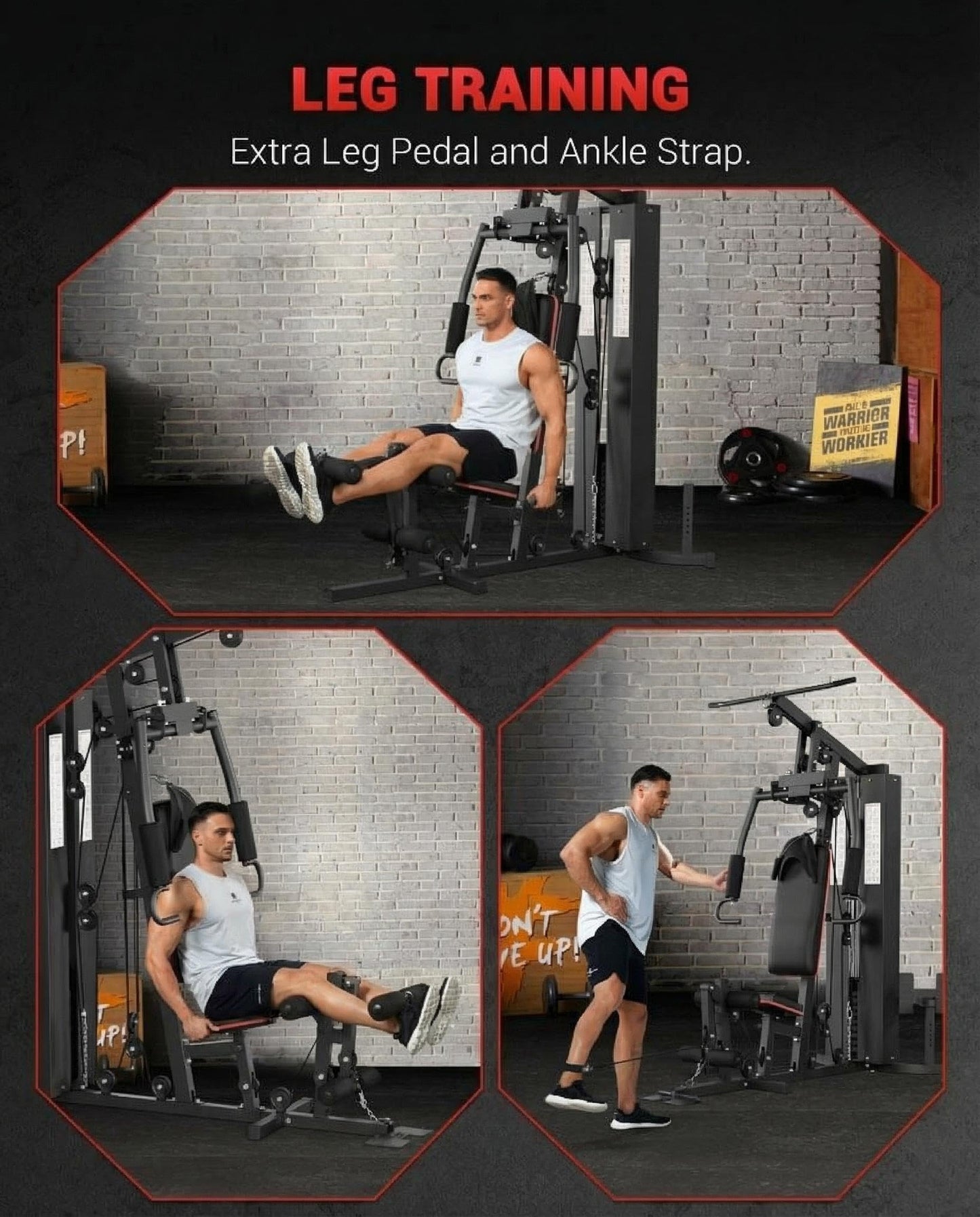 Multifunctional Home Gym Equipment, Full Body Workout Station, Exercise Machine with 150 Lbs Weight Stack, Home Gym Workout Equipment with Pulley System and Foot Pedal, Black