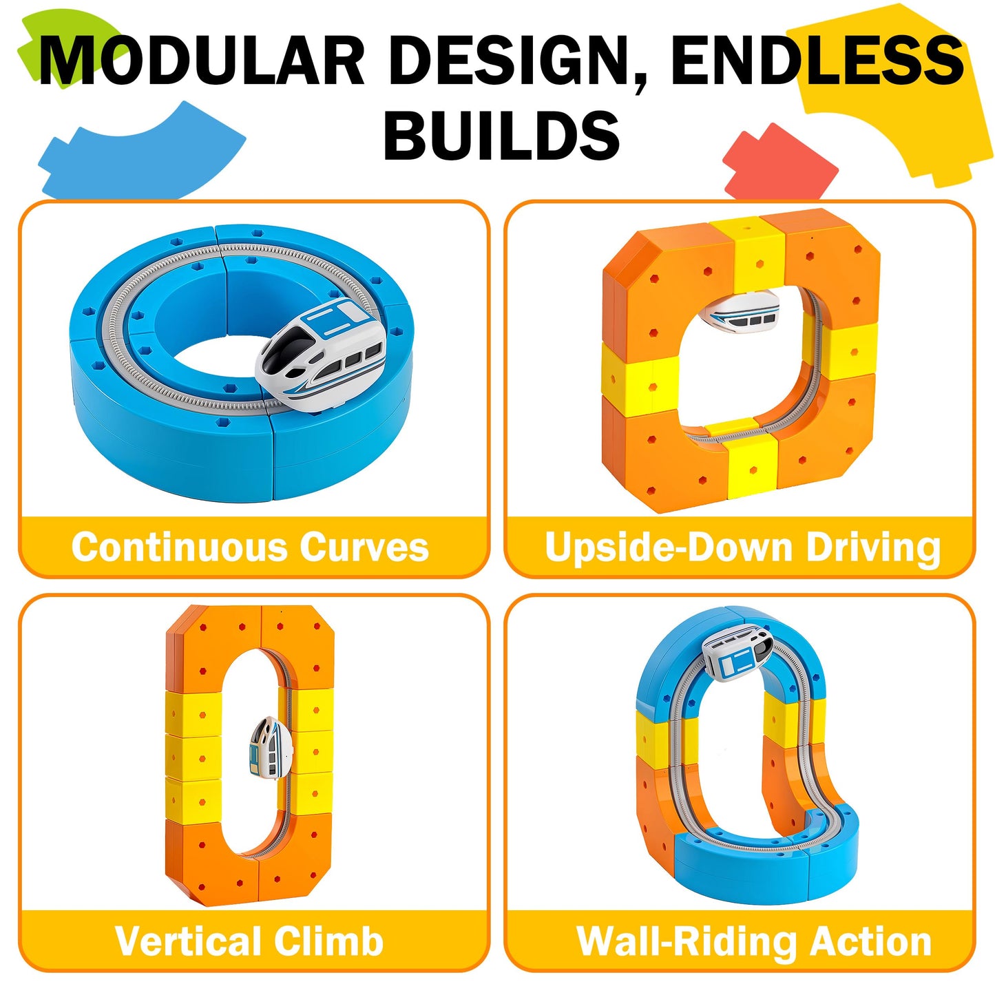 Rail Electric Train Set with Traffic Signs for Kids 3 4 5 6 7 8 Years Old, 60 PCS 3D Magic Flexible Race Car Track, Building Block Toys with Anti-Gravity, Educational STEM Toy Boys Girls Birthday