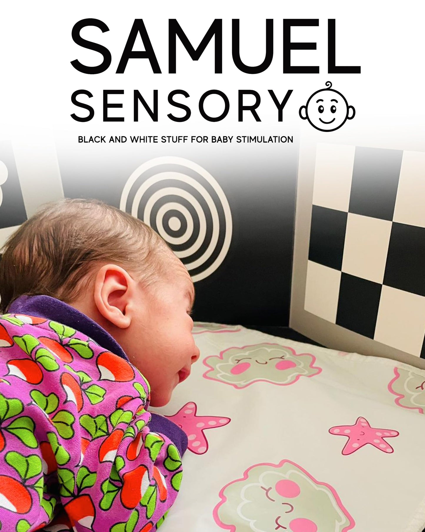 Samuel Sensory Board for Babies - Supersized Black and White Baby Cards for Developmental Newborn Tummy Time Toys - 100cm Newborn Black & White Toys for 0-3 Months & Older - Thick Stand Up Board No. 1