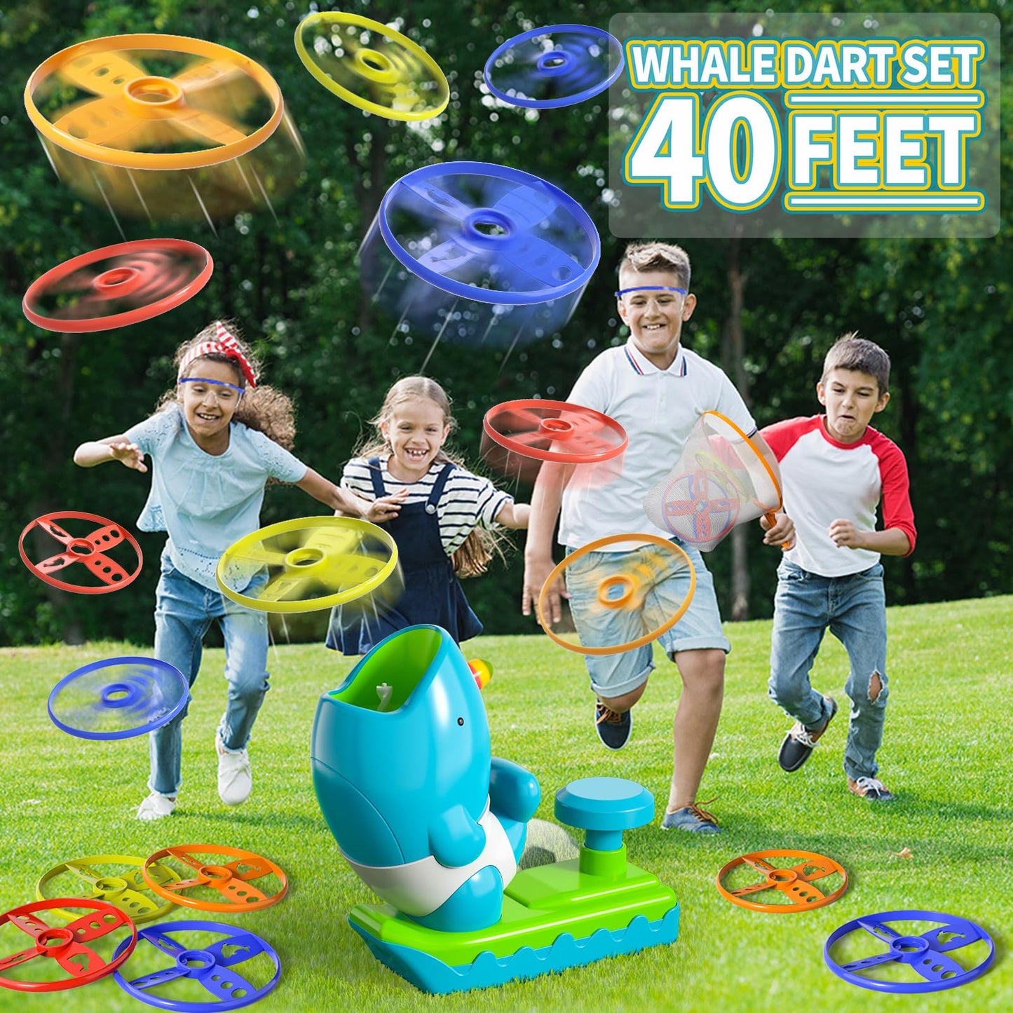 KukuFun Outdoor Toys for Kids Boys Ages 3-5 4-8, Flying Disc Launcher Outside Toys Gifts for 3 4 5 6 7 8 Year Old Kids, Ideas Outside Outdoor Game for Toddlers Boys Ages 3-5 6-8 5-7