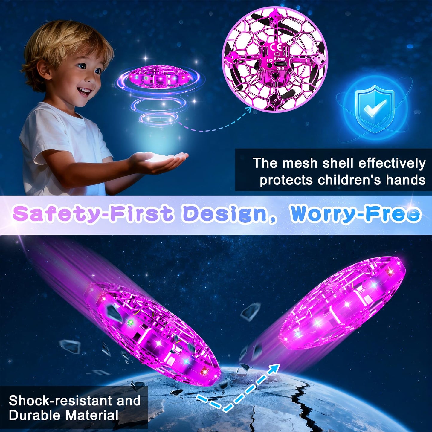 Vantexi Drone for Kids, 2026 Upgrade Flying Toys with LED, Hover Boomerang Mini Drone, Hand Operated UFO Flying Orb Ball, Christmas Birthday Gifts for 6 7 8 9 10 11 12+ Girls Indoor Outdoor (Purple)