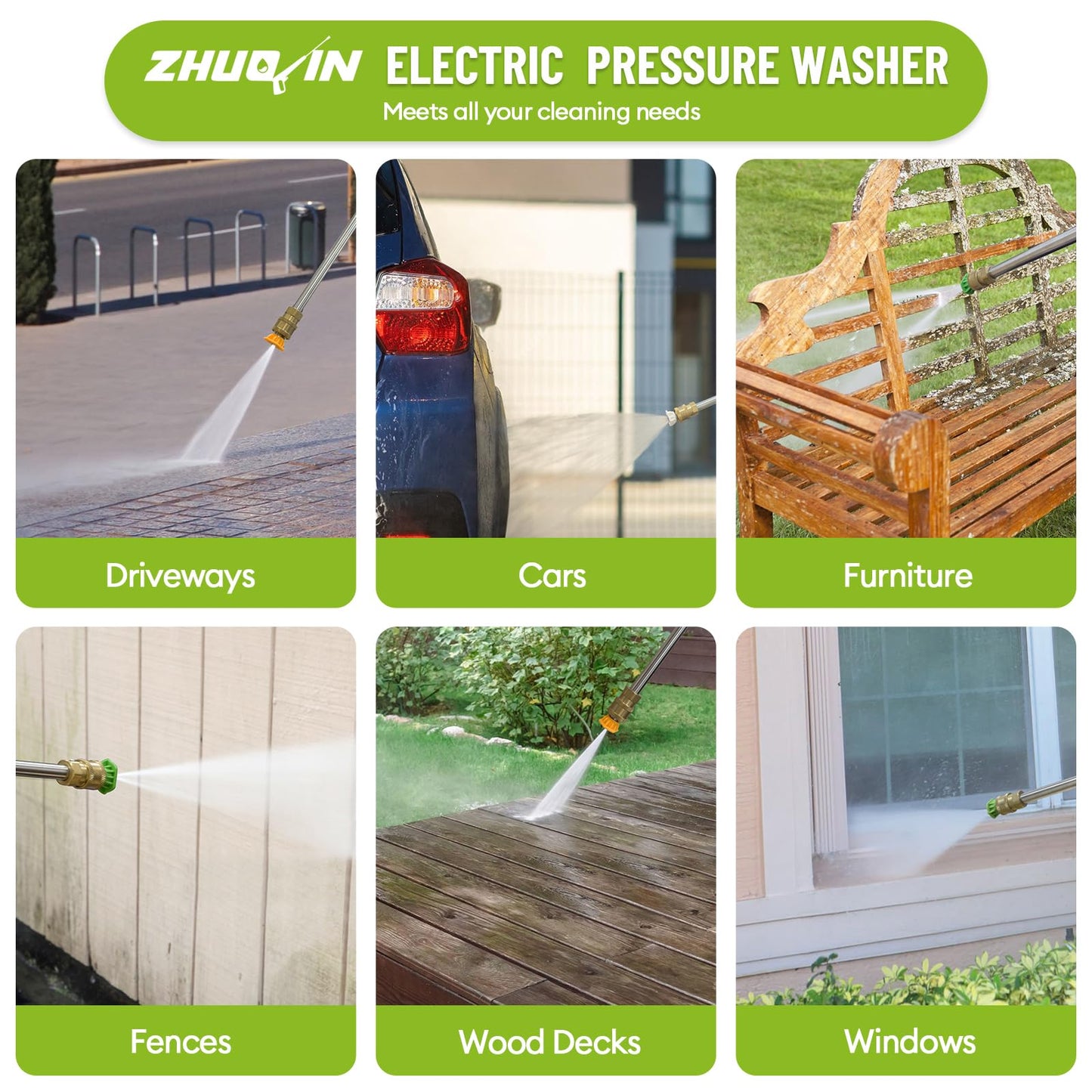 Pressure Washer Power Washer Cleaning Machine with Foam Cannon for Cars Fences Driveways Patios, Light Yellow