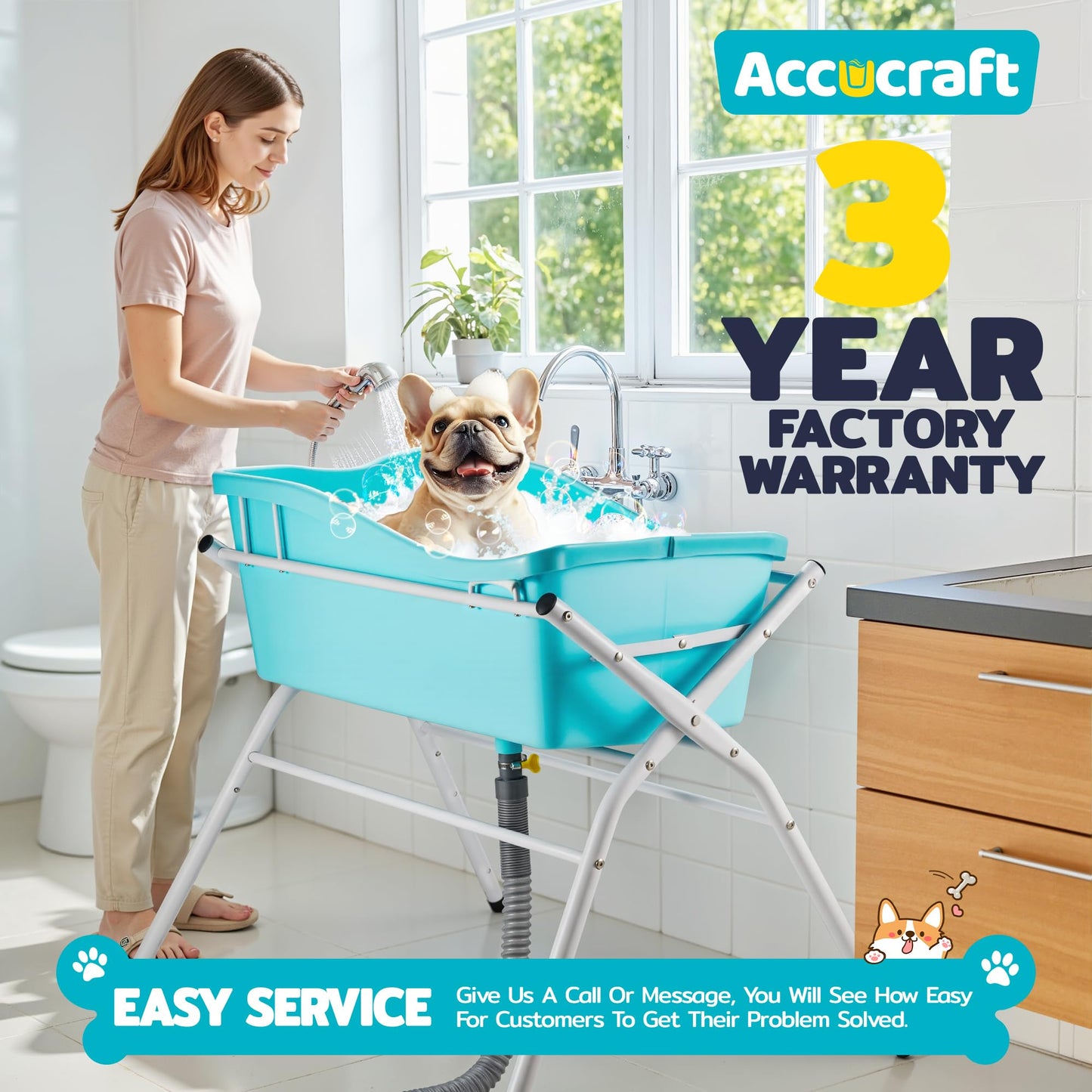 Dog Bath Tub, Portable Dog Washing Bathing Station, 3 Levels Elevated Foldable Dog Bath for Shower and Grooming, Collapsible Shower Bathtub Pet Tub for Small Dogs (Iron Frame)