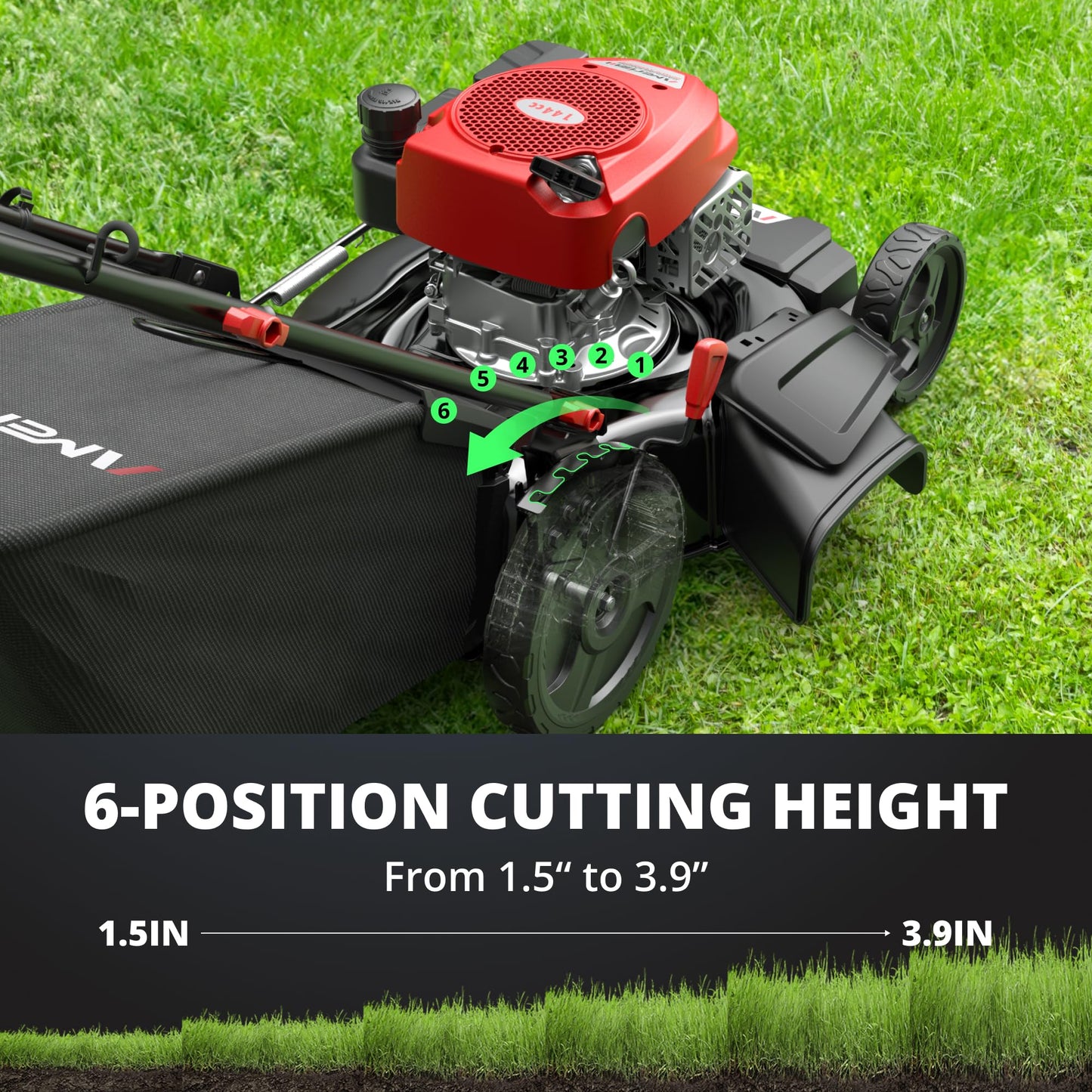 AMERISUN 21" Gas Lawn Mower, 3-in-1 Gas Powered Push Mower, 144cc 4-Stroke OHV Engine, 6 Height Adjustment, Efficient Steel Deck, 1.4 Bushel Grass Catcher with Bagging, Mulching & Side Discharge