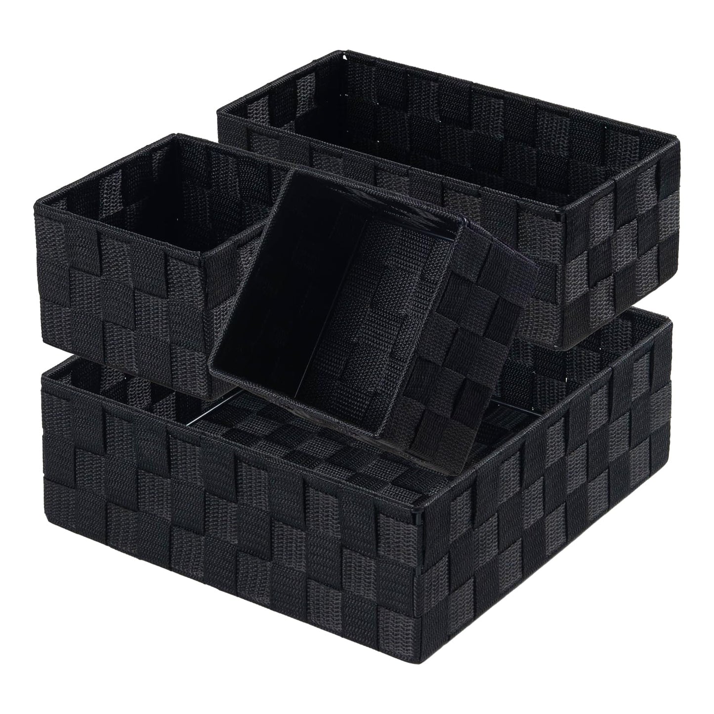 Posprica Small Black Baskets Cube Bin Container Tote,Woven Storage Baskets for Organizing Organizer Divider for Drawer, Closet, Shelf, Dresser, Set of 4