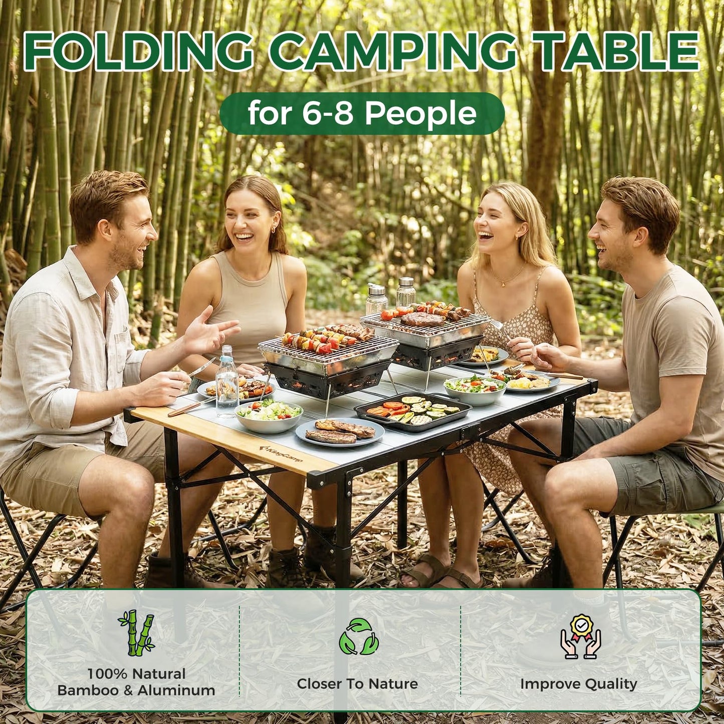 KingCamp Camping Table Folding Portable Table Aluminum Roll Up Lightweight Foldable Large Camp Table for Indoor Outdoor Picnic Backyard, 53.5"X27.5"