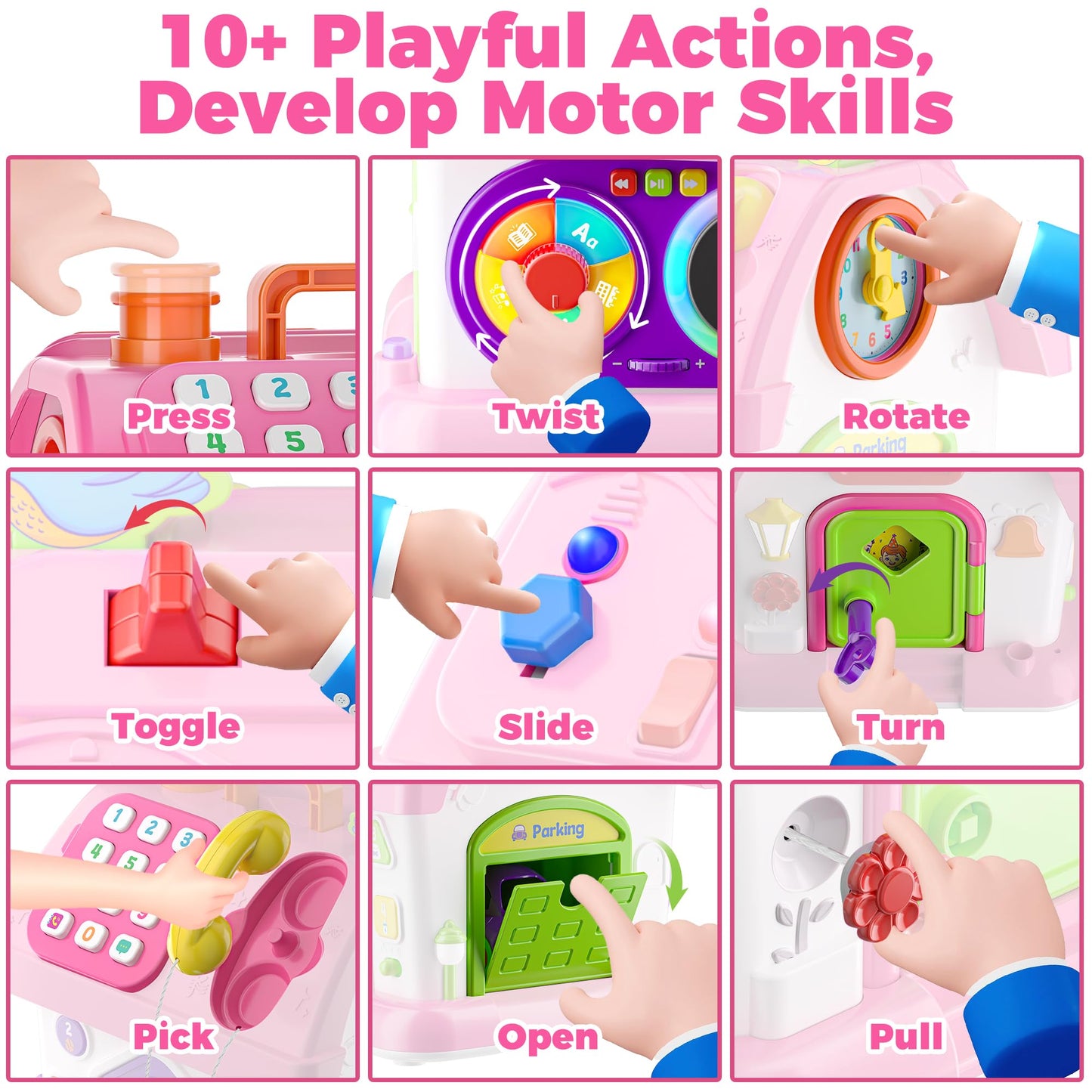 Talkfun Montessori Toy for 1 Year Old Girl Gifts, Musical Bilingual Educational Toddler Toy Age 1-2 Yr 12-18 Month, First Birthday Gift for 1 Year Old Girl (Pink)