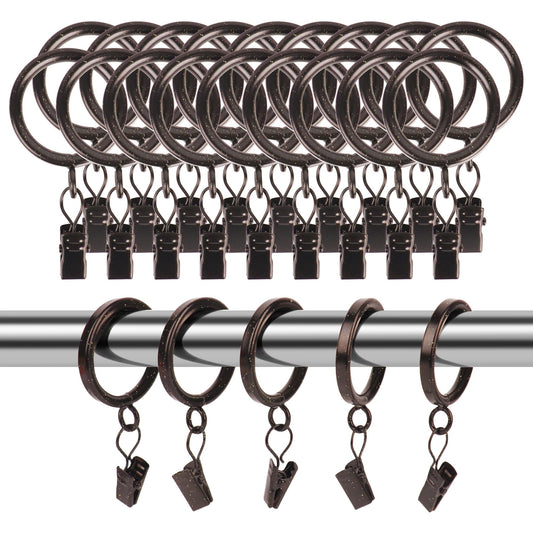 XHLTTBD 38 Pack 1.25 Inch Half-Round Coffee Gold Curtain Clip Rings - Heavy Duty Iron, Quiet Glide, Rustproof, Fits 1.0-1.2 Inches (Curtain Rod Required, Non-Drill)