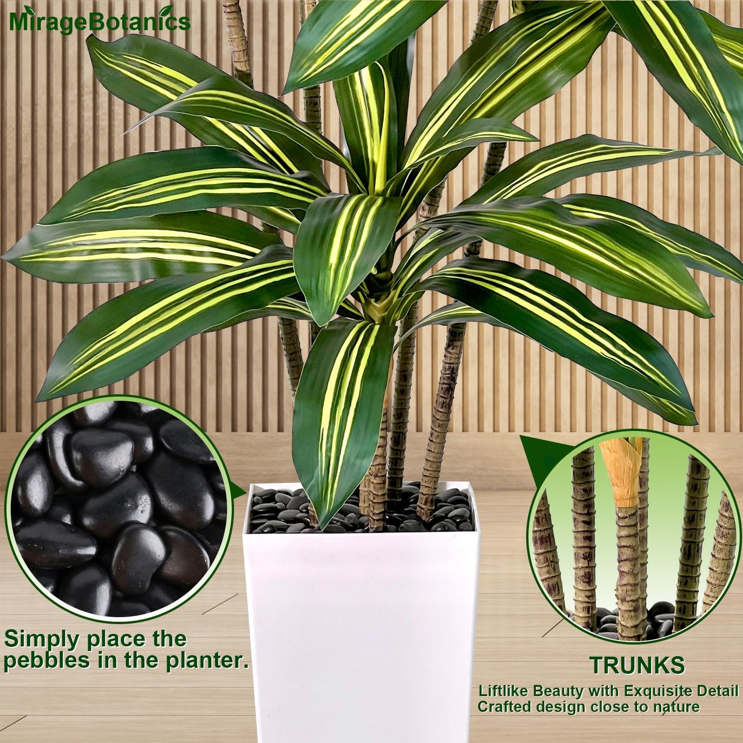 Artificial Dracaena Tree 6FT Tall Fake Plant with White Planter - Realistic Faux Dragon Tree with Tall Planter - Indoor Floor Plant for Home, Office,Mall, Living Room, Bedroom Decor