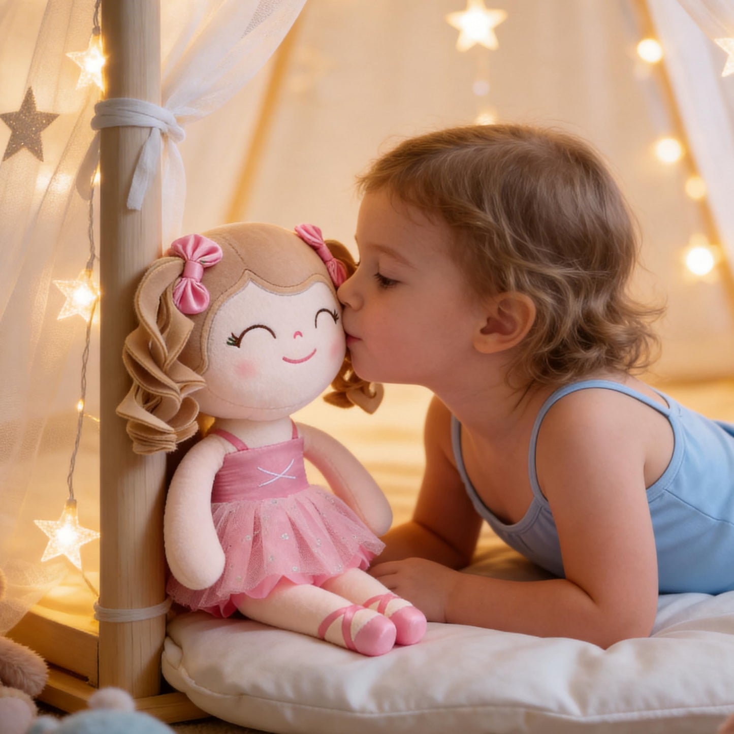 Gloveleya Baby Doll Gifts Plush Curly Hair Ballet Dolls Soft Girl Toys Pink 33CM