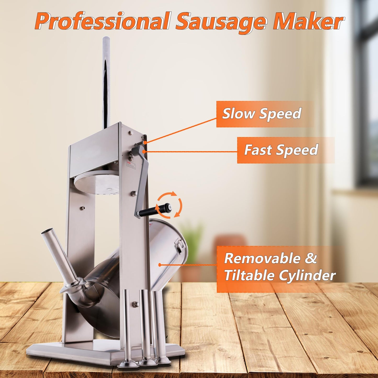 Hakka 15 Lb/7 L Sausage Stuffer 2 Speed Stainless Steel Vertical Sausage Maker