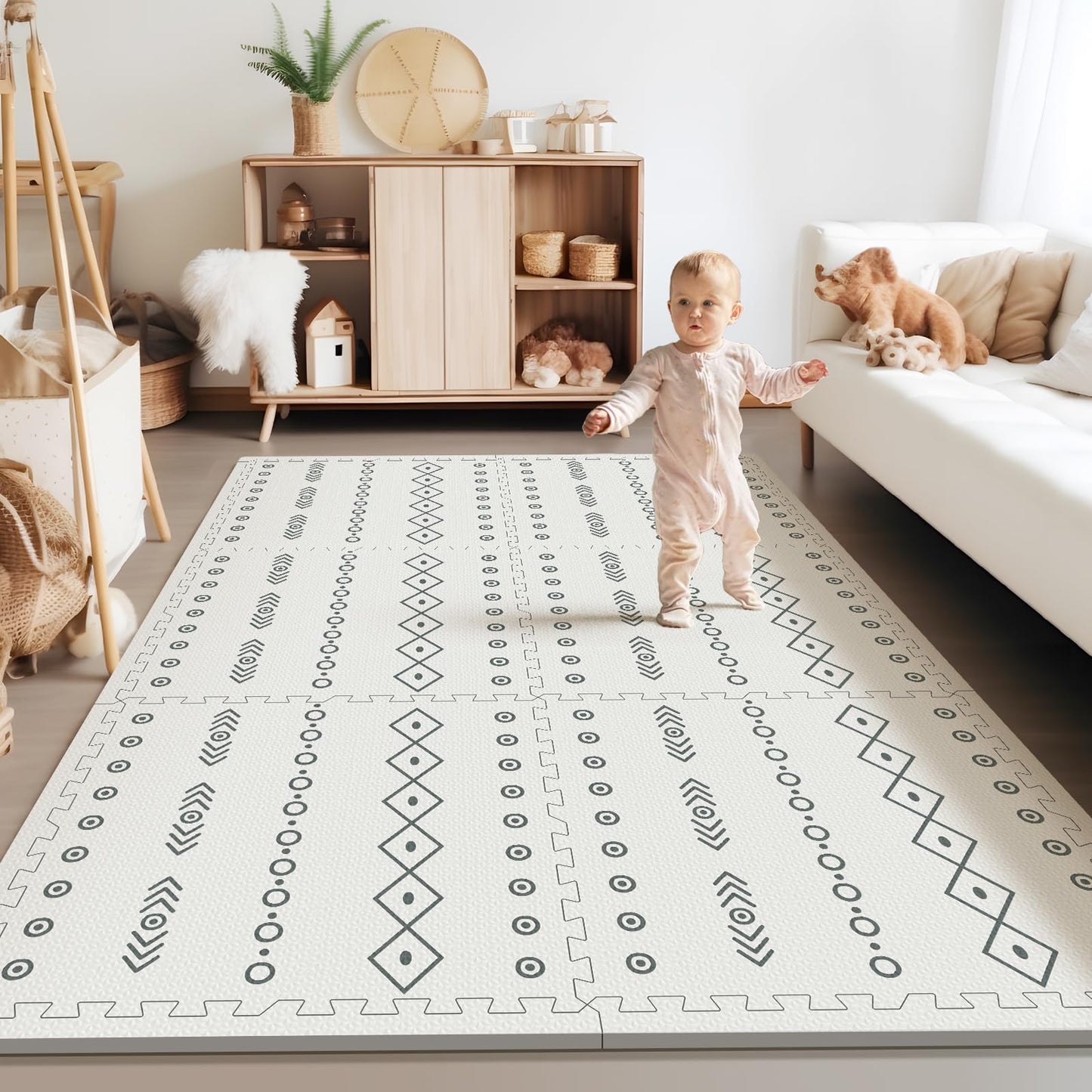 PIGLOG Foam Baby Play Mat, 72"x 48" Baby Crawling Mat for Kids for Babies with Interlocking Floor Tiles, Toddler Playmat for Indoor and Outdoor, Easy to Clean Playroom Floor Mats, Simple Lines