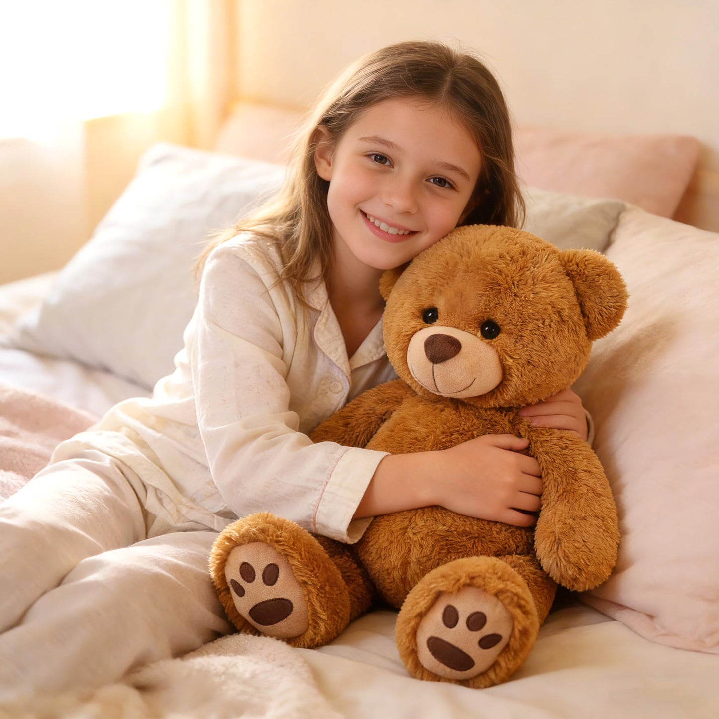 LotFancy 20'' Teddy Bear Stuffed Animals, Soft Cuddly Cute Plushies, Plush Toys with Footprint Design, Stuffed Animals for Girls Kids Baby Toddlers, Baby Shower Easter Birthday Gift Decor, Brown