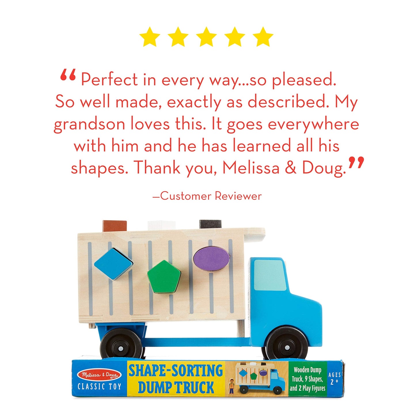Melissa & Doug Shape-Sorting Dump Truck Wooden Toy with 9 Blocks and 2 Toy Figures - Montessori Toys and Toddler Toys for Preschool Learning Activities