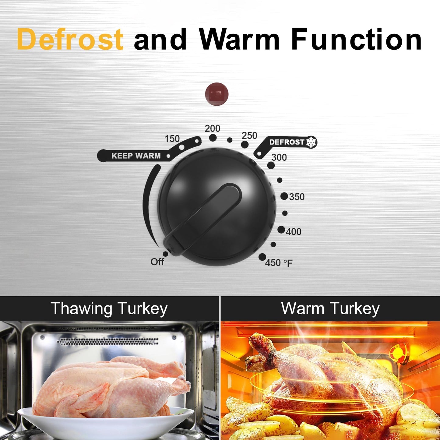 Roaster Oven 22Qt, Turkey Electric Roaster Oven Buffet with Self-Basting Lid, Removable Pan, Cool-Touch Handles, Stainless Steel, Silver