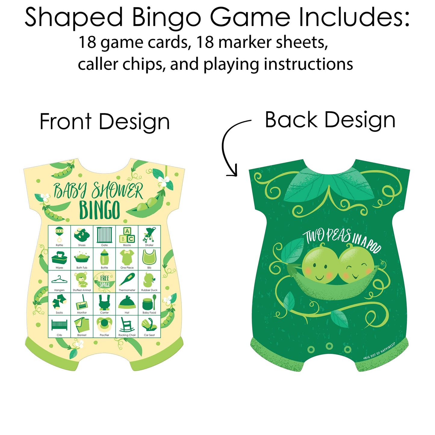 Big Dot of Happiness Double The Fun - Twins Two Peas in a Pod - Picture Bingo Cards and Markers - Baby Shower Shaped Bingo Game - Set of 18