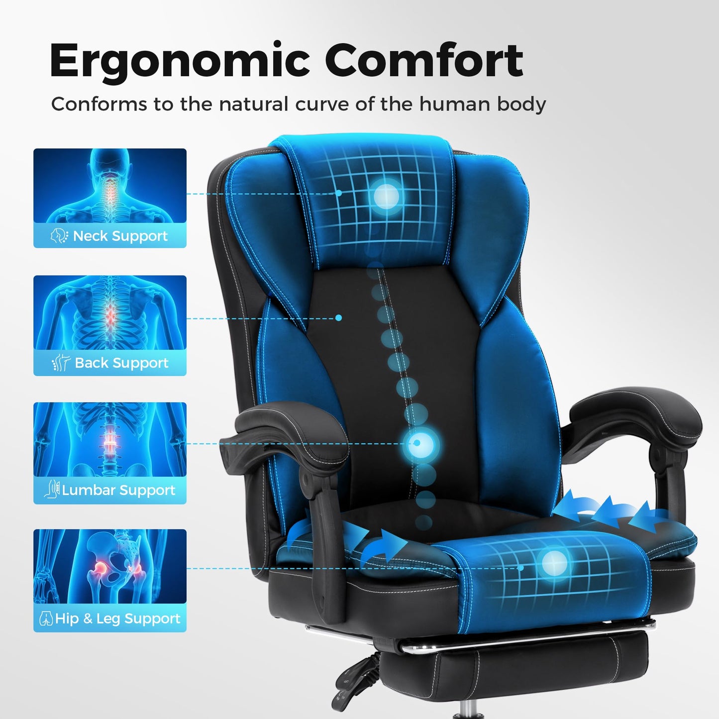 MAISON ARTS Ergonomic Office Chair, Big and Tall Executive Chair with Foot Rest, Computer Desk Chair with Padded Armrests, Rolling Swivel Faux Leather Chair for Home Office Man Woman, Black