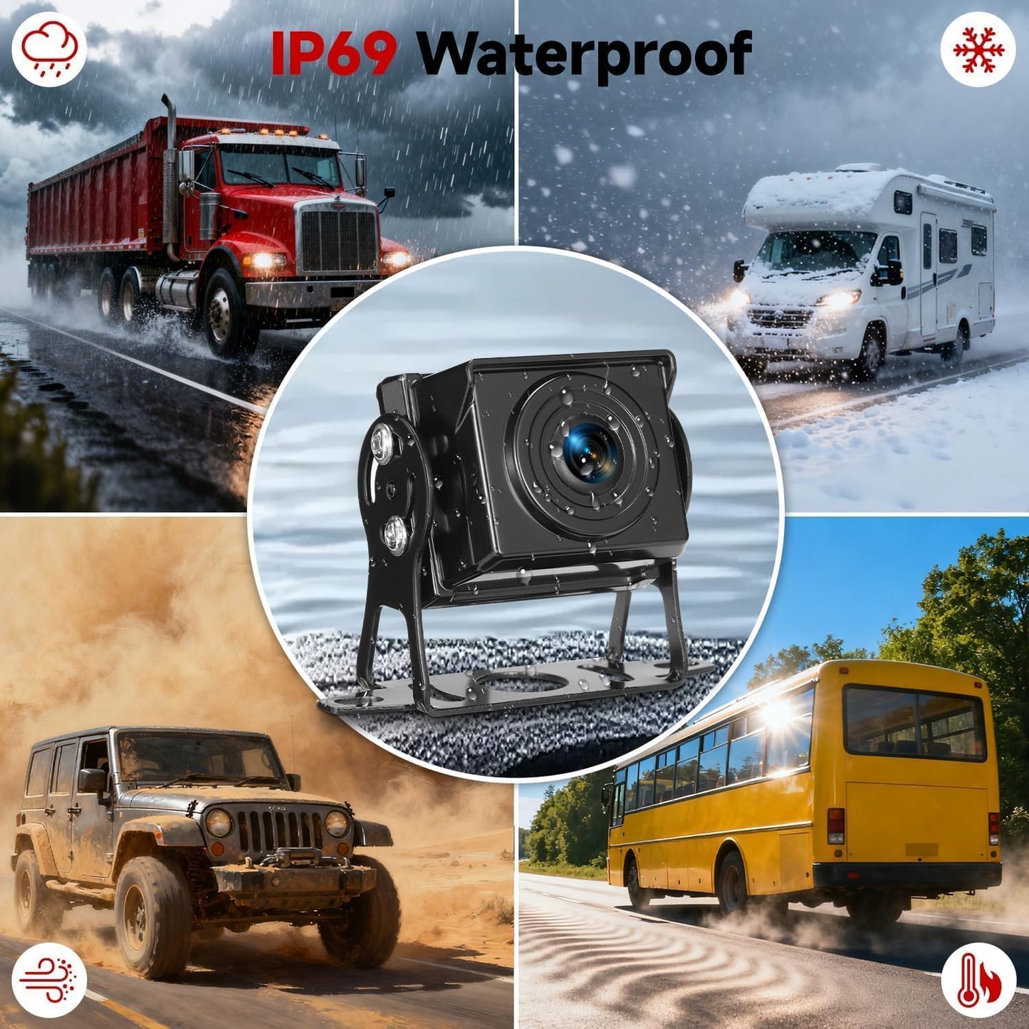 Venluna RV Backup Camera System - 10.1 Inch 4K Touchable 4 CH Monitor, 1080P IP69 Waterproof Wired Camera, DVR Loop Recording Bluetooth for Semi Truck Trailer Camper Pickup Bus