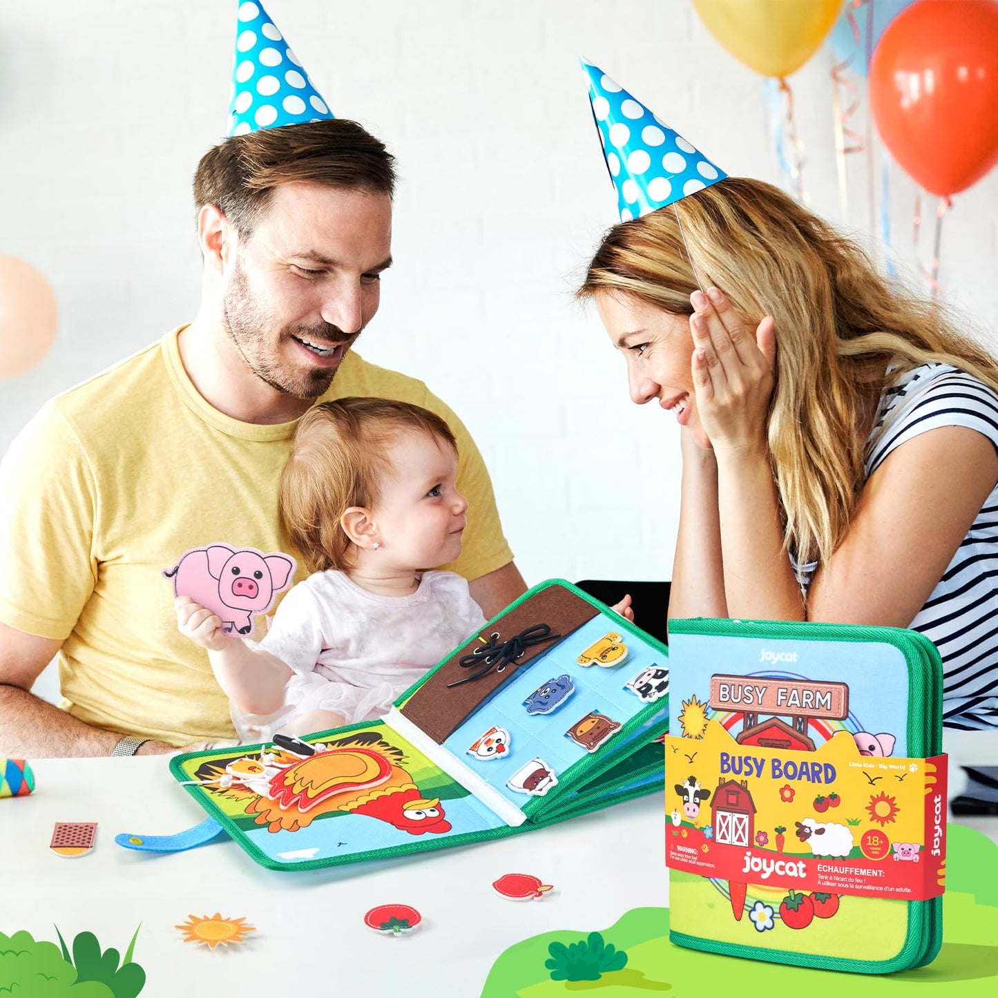 JoyCat Farm Busy Book for Toddlers 1–3 – Quiet Montessori Activity Book with 15 Daily Life Activities, Screen-Free Travel Toy for Toddlers, Easter Basket Stuffers Gifts Kids