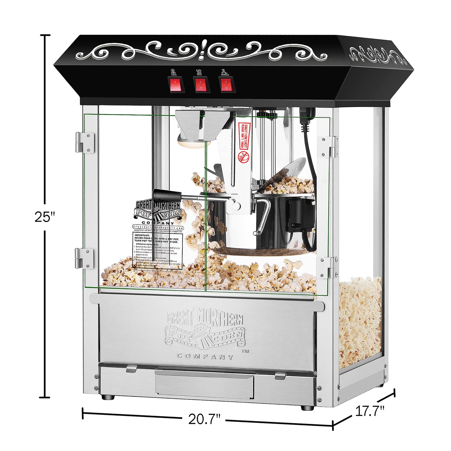 Perfect Popper Popcorn Machine - 10oz Stainless-Steel Kettle, Reject Kernel Tray, Warming Light, and Accessories by Great Northern Popcorn (Black)