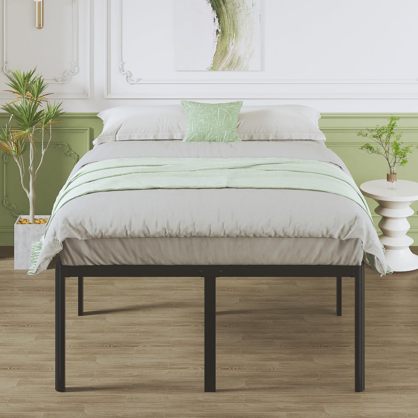 Lutown-Teen 25 Inch High Queen Bed Frame with Rounded Corner Legs, Heavy Duty Metal Queen Platform Bed Frame with Steel Slats Support, No Box Spring Needed, Noise Free, Easy Assembly