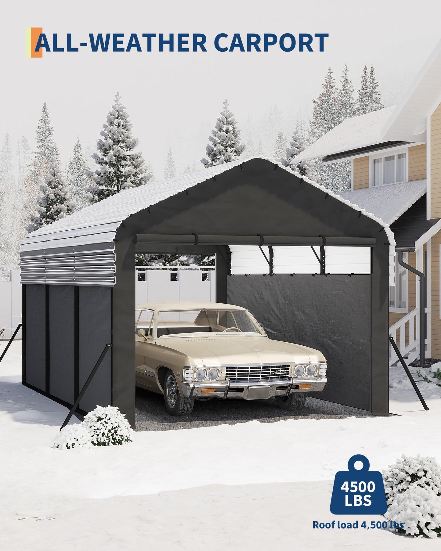 Garvee 10'X15'X9' Metal Carport, Enclosed Car Ports with Heavy Duty Steel Frame and 220 g Tarp, All-Weather Carport, for Sedans, Boats, and Tractors