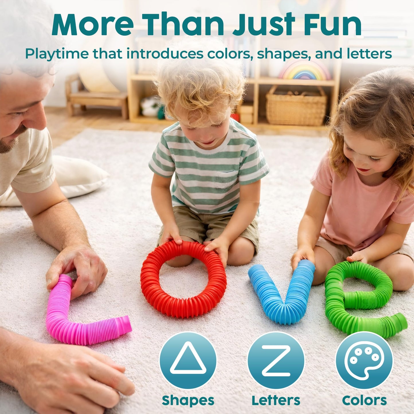 BUNMO Pop Tubes - Sensory Toys - Fidget Toys - Imaginative Play & Stimulating Creative Learning - Hours of Fun for Kids - Tons of Ways to Play - Non-Mouthable Toy 3+ - 8 Pack Large