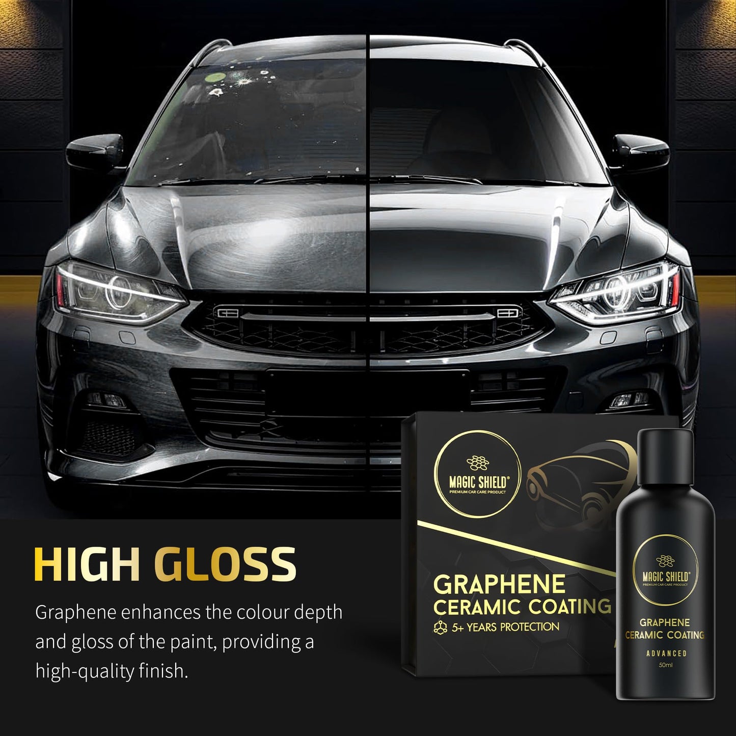 Magic Shield Graphene Coating for Cars │ Self-Healing, 5+ Years Durability │ Advanced SiO2 Ceramic Protection - High Gloss, Anti-Scratch - Perfect for Cars, Motorcycles, Marine, and RVs