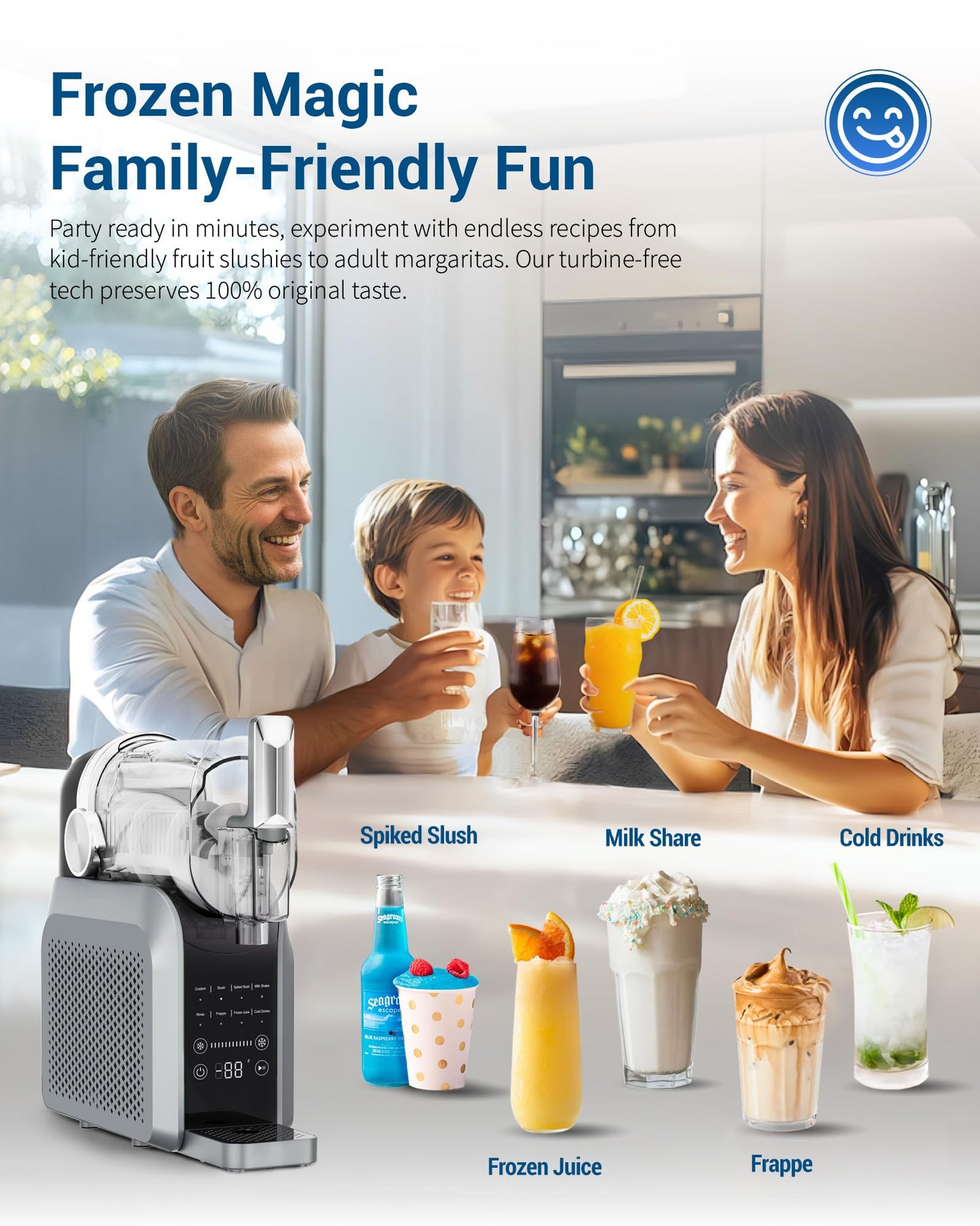 Slushie Machine, No Ice Needed, 88 oz Slushie Machine for Home with Dust Cover, Professional Frozen Drink Maker, 7 Preset Programs+Rinse, Frozen Margaritas, Frappés, Milkshake, and More