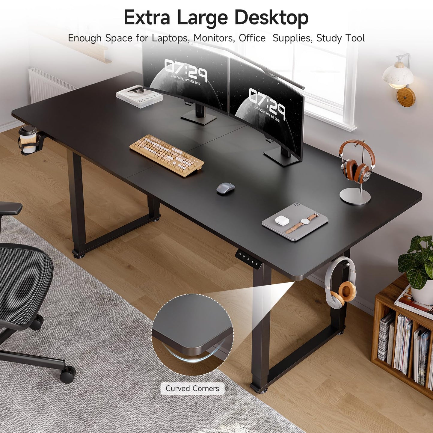 Height Adjustable Electric Standing Desk 71x32 Inches Rectangle Sit Stand Up Desk with Dual Motor and Memory Preset Home Office Computer Desk, Black