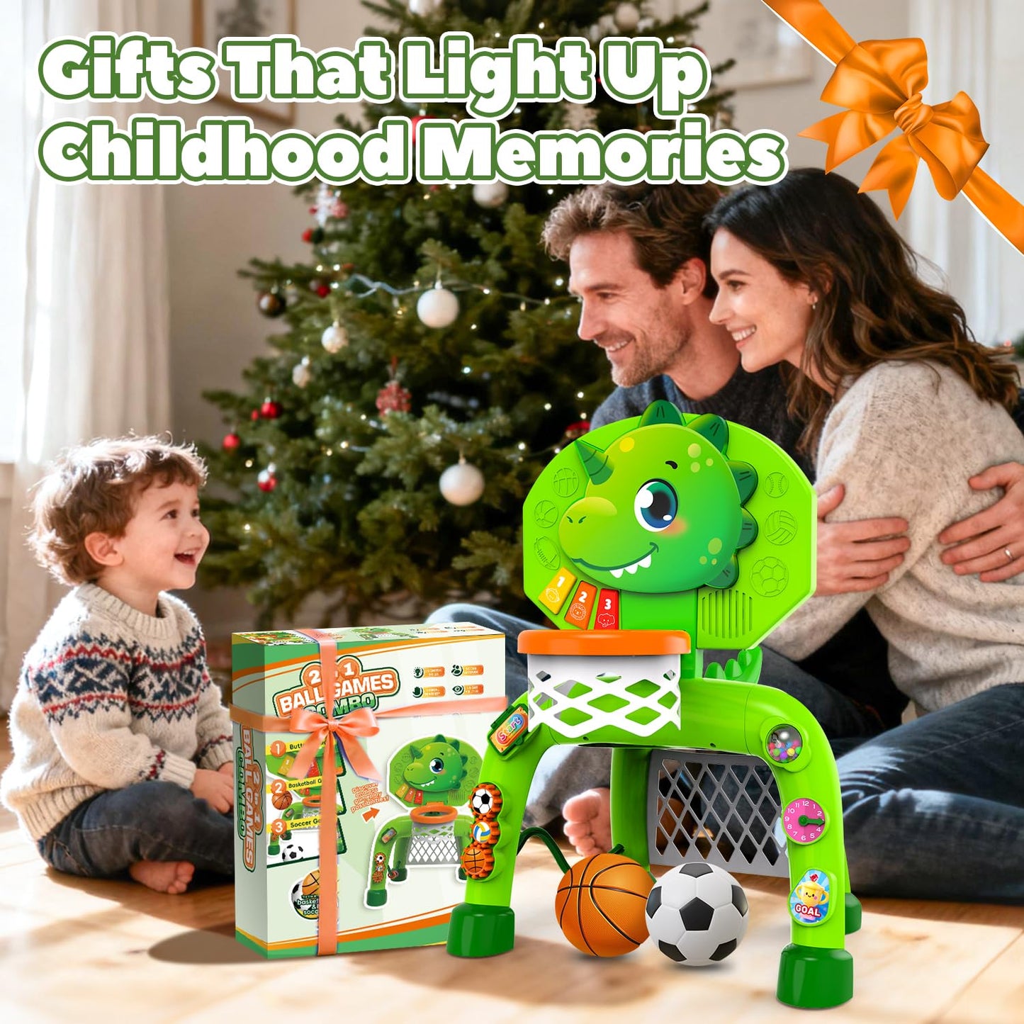 Thusine Toddler Basketball Hoop & Soccer Goal, Toys for 1 2 3 Year Old Boys, Kids Sports Toy with Light Sound Music, Toys for Baby 12-16-18 Months, Christmas Birthday Gifts for Ages 1-3