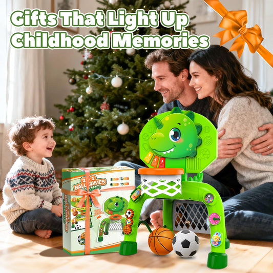 Thusine Toddler Basketball Hoop & Soccer Goal, Toys for 1 2 3 Year Old Boys, Kids Sports Toy with Light Sound Music, Toys for Baby 12-16-18 Months, Christmas Birthday Gifts for Ages 1-3