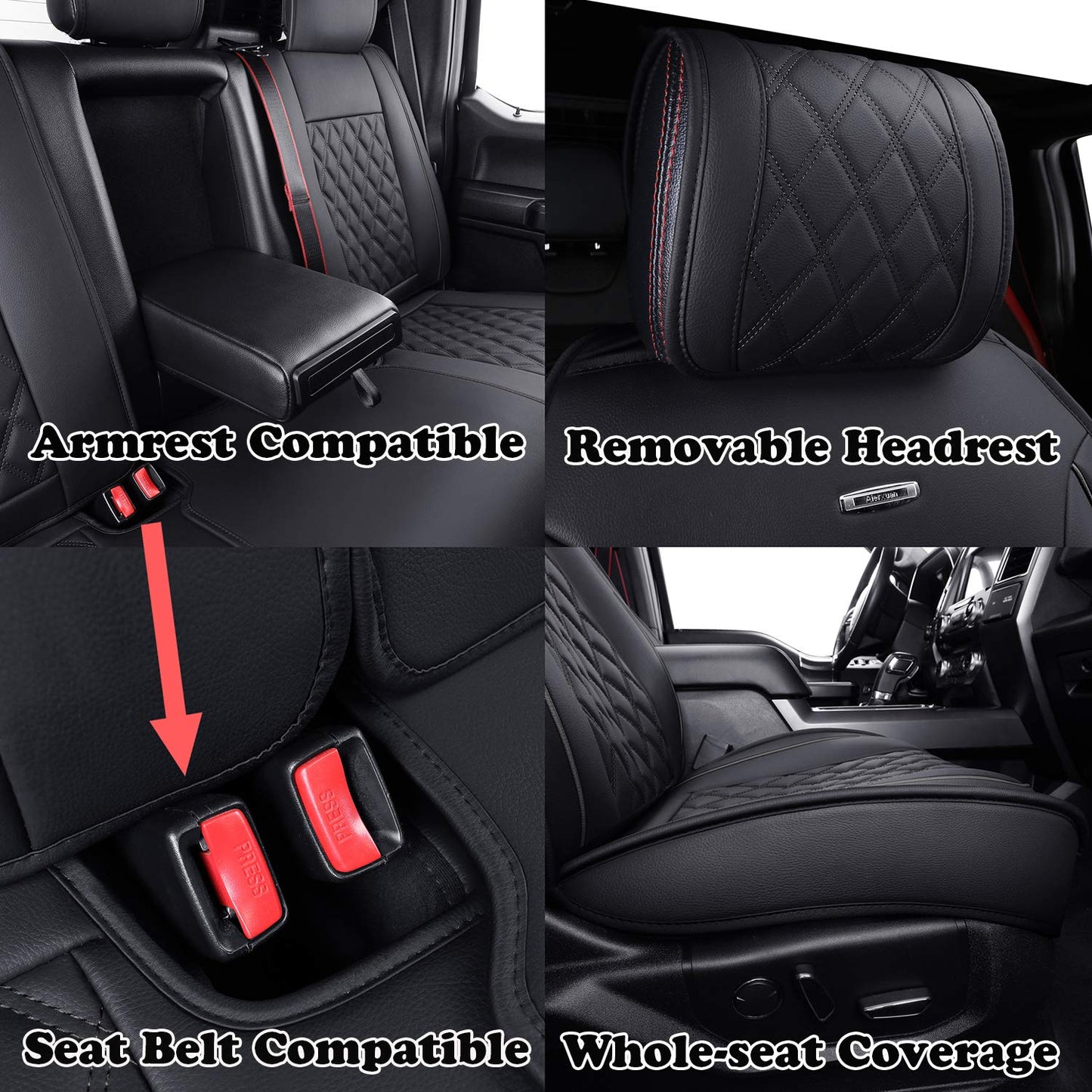Aierxuan Full Set Car Seat Covers Custom Fit 2009 to 2025 Ford F150 and 2017 to 2025 F250 F350 F450 Cars SUV Pick-up Truck, Automotive Vehicle Cushion Cover with Waterproof Leather (Black)