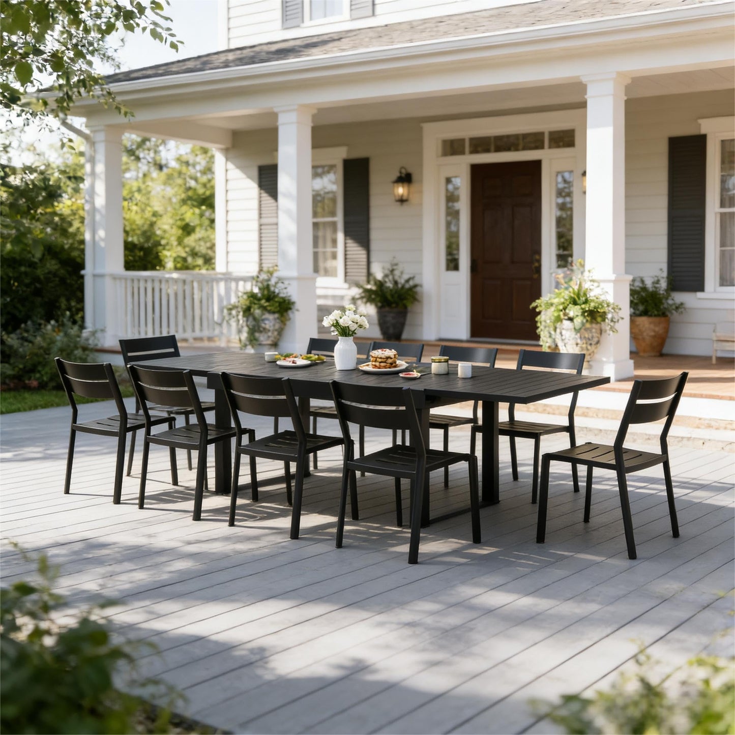 VredHom Expandable Patio Outdoor Dining Table for 8-10, 53" - 106" Aluminum Extendable Table, All-Weather Rectangle Deck Garden Furniture
